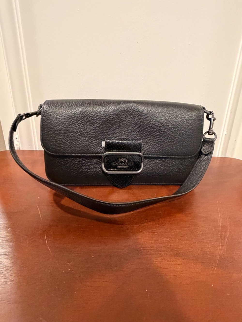 Coach Morgan Black Leather Pebbled Shoulder Bag